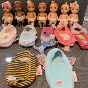 Lot Of 7 Baby Born Surprise Mini Dolls 4" Tall Zapf Creation With Outfits Diaper